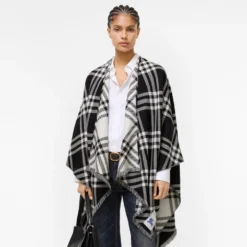 Check Wool Silk Cashmere Cape