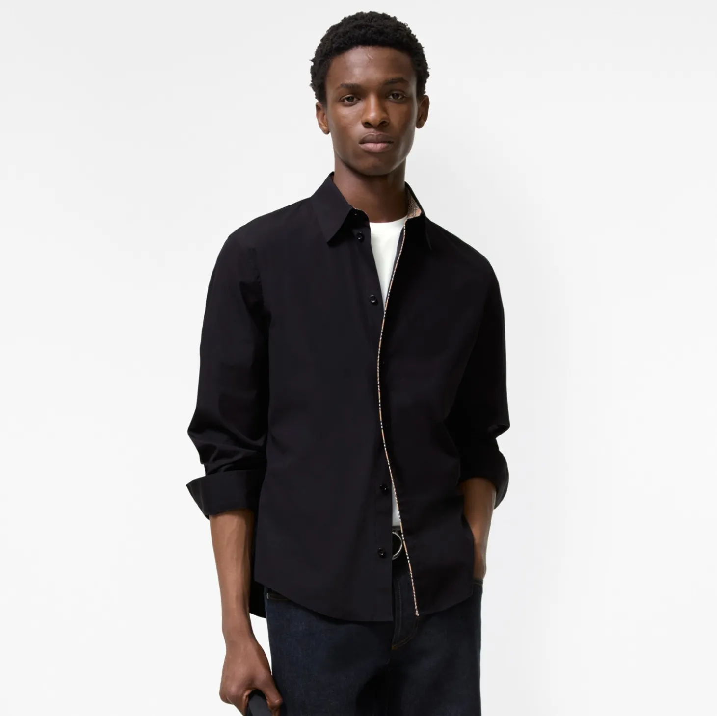 Classic Fit Check Piping Cotton Poplin Shirt