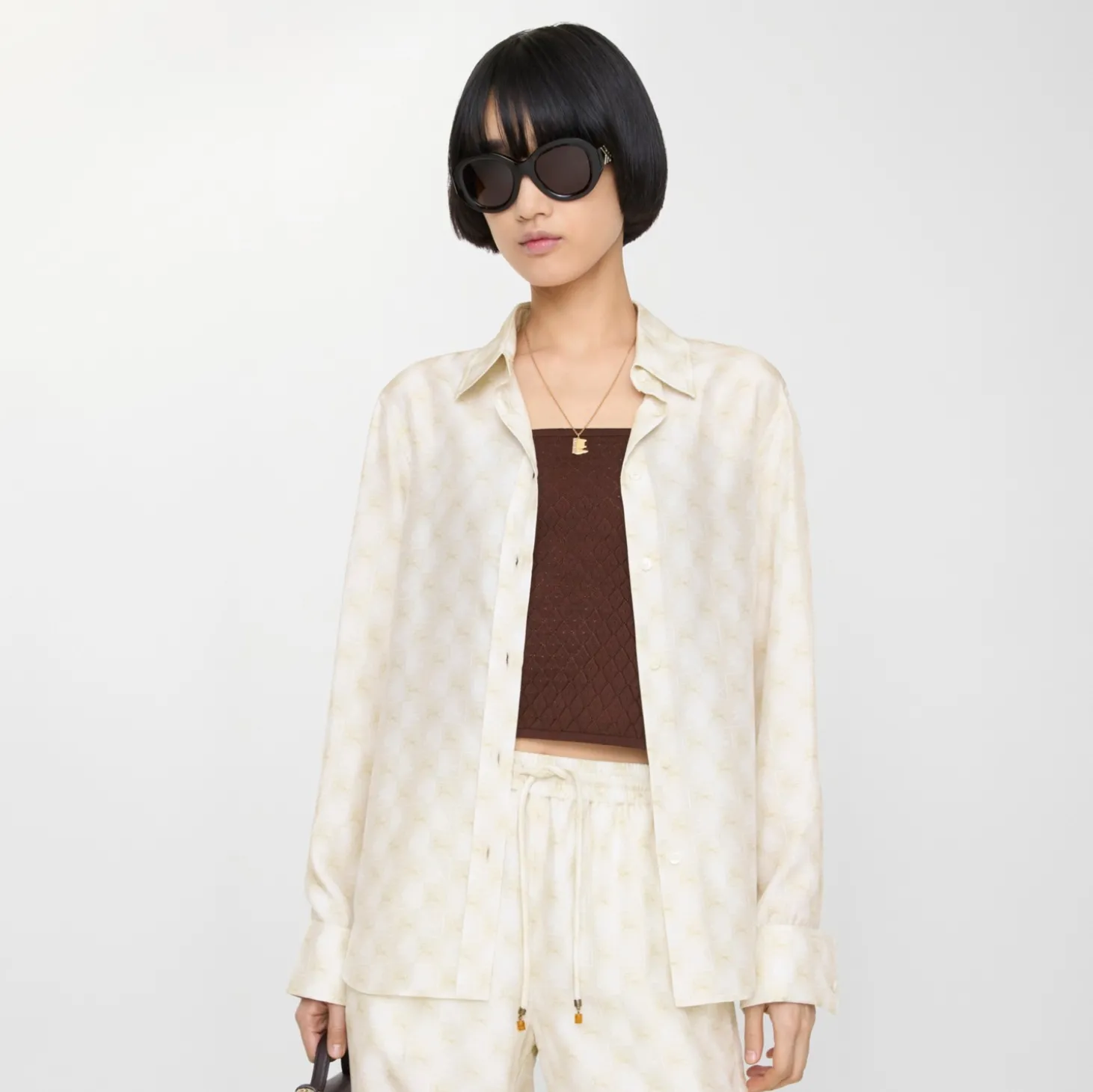 Classic Fit Knight Checkerboard Silk Shirt
