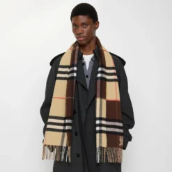 Contrast Check Cashmere Scarf