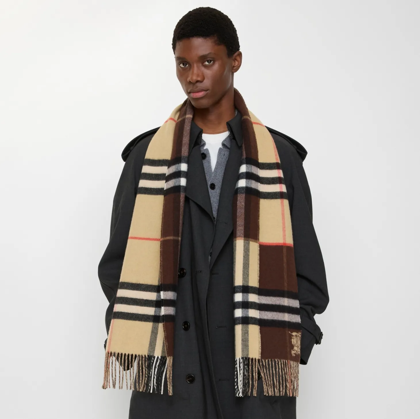 Contrast Check Cashmere Scarf