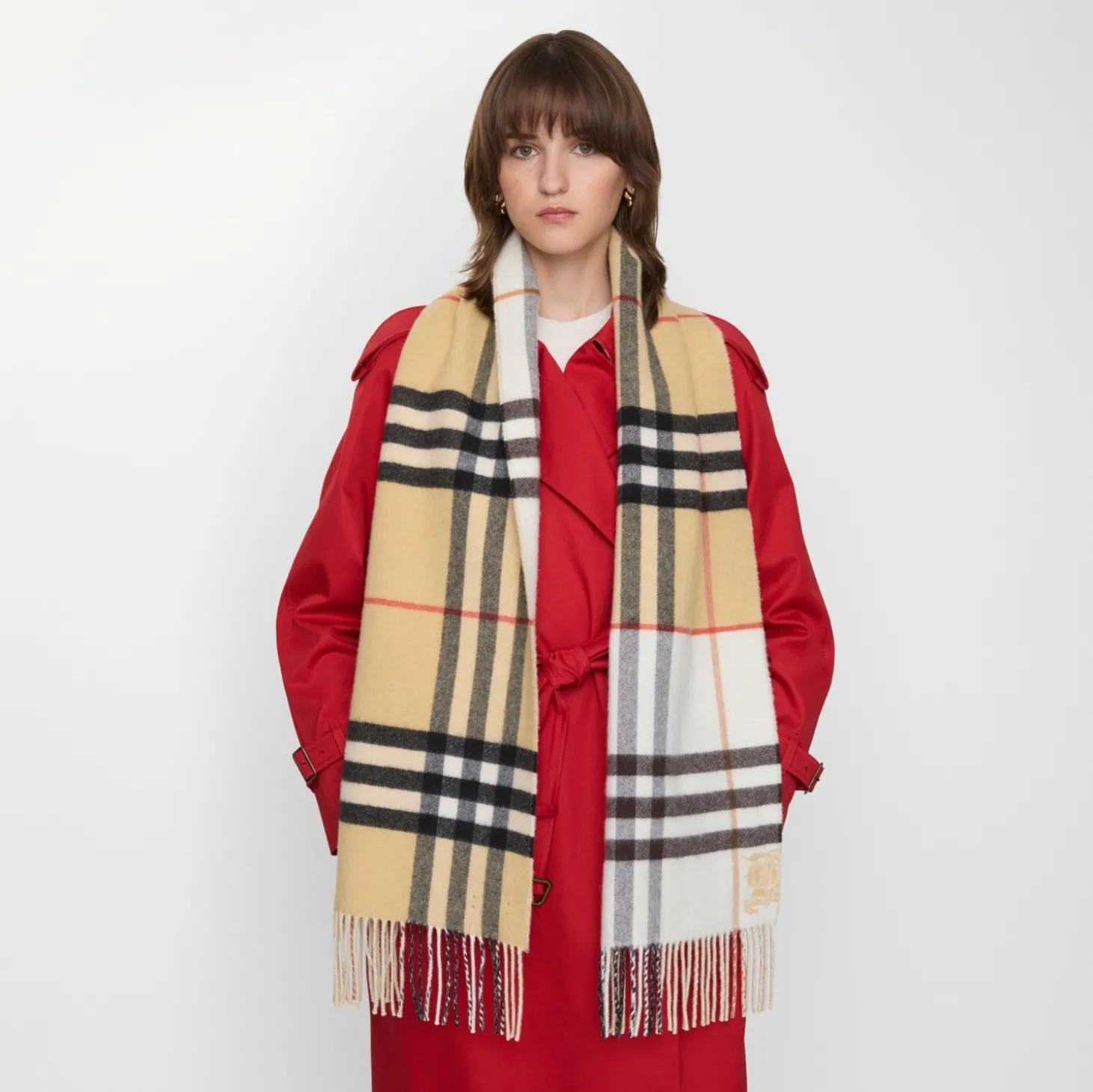 Contrast Check Cashmere Scarf