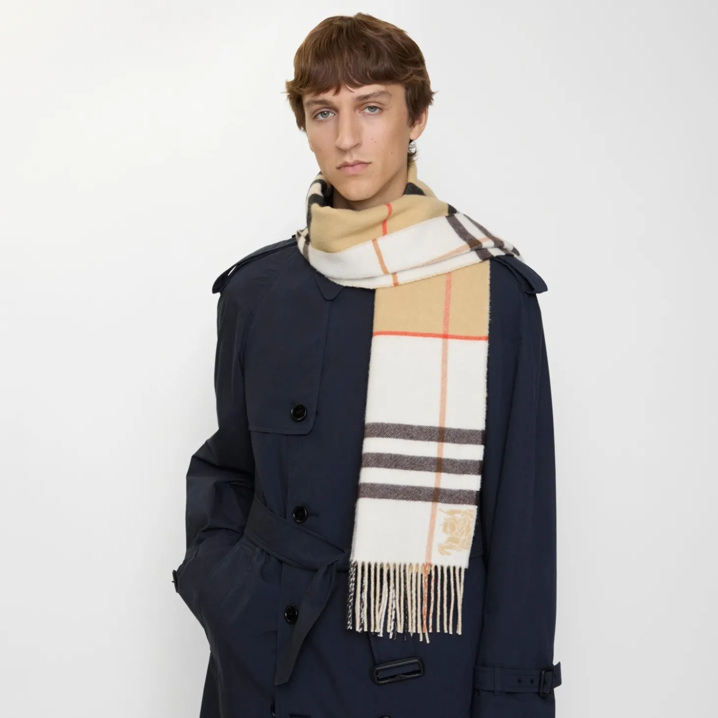 Contrast Check Cashmere Scarf