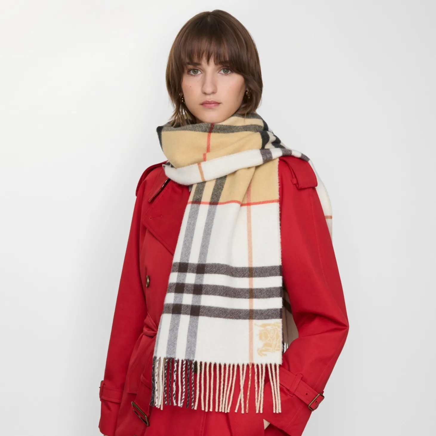 Contrast Check Cashmere Scarf
