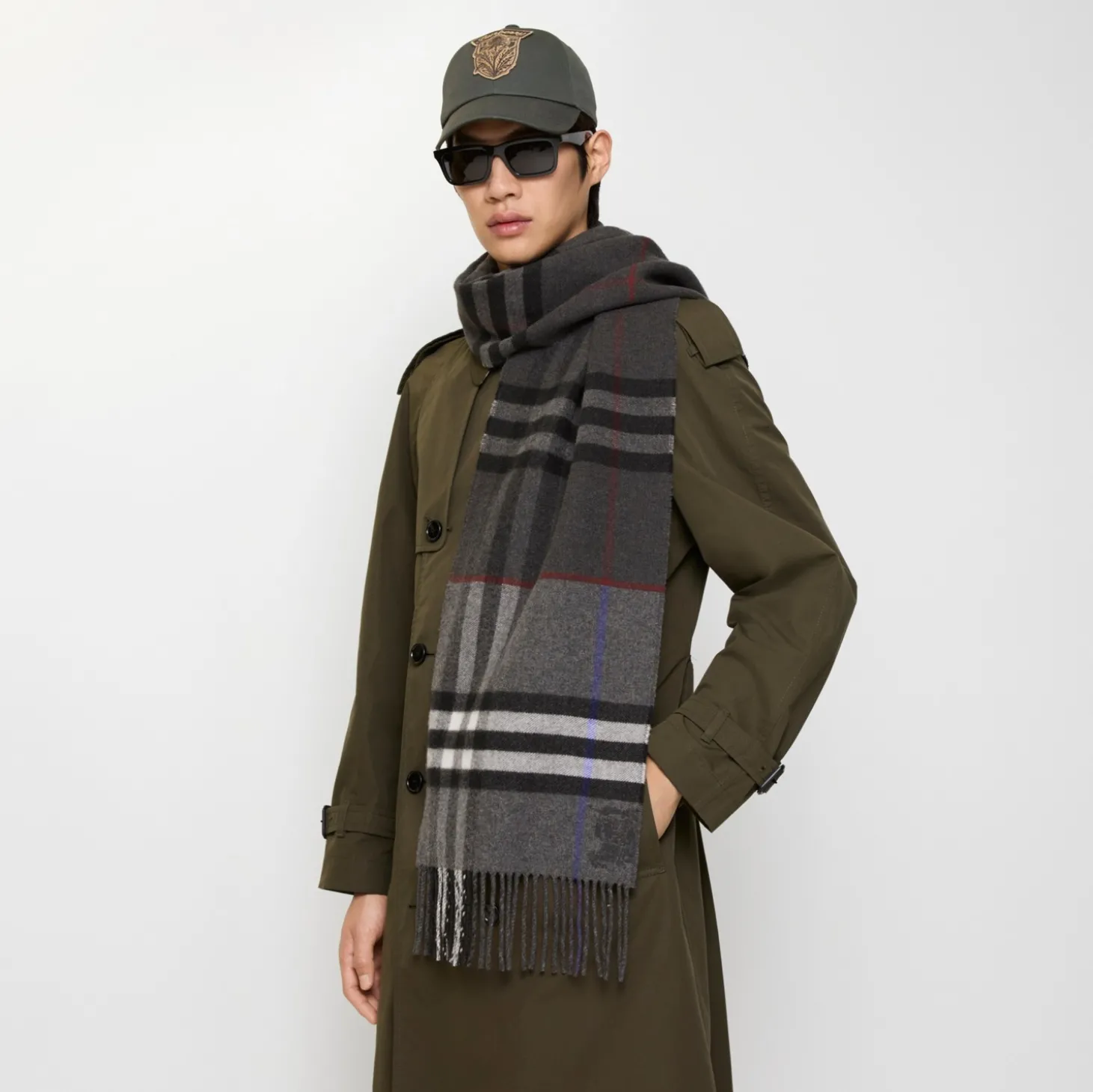 Contrast Check Cashmere Scarf