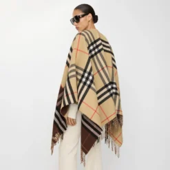 Contrast Check Cashmere Wool Cape