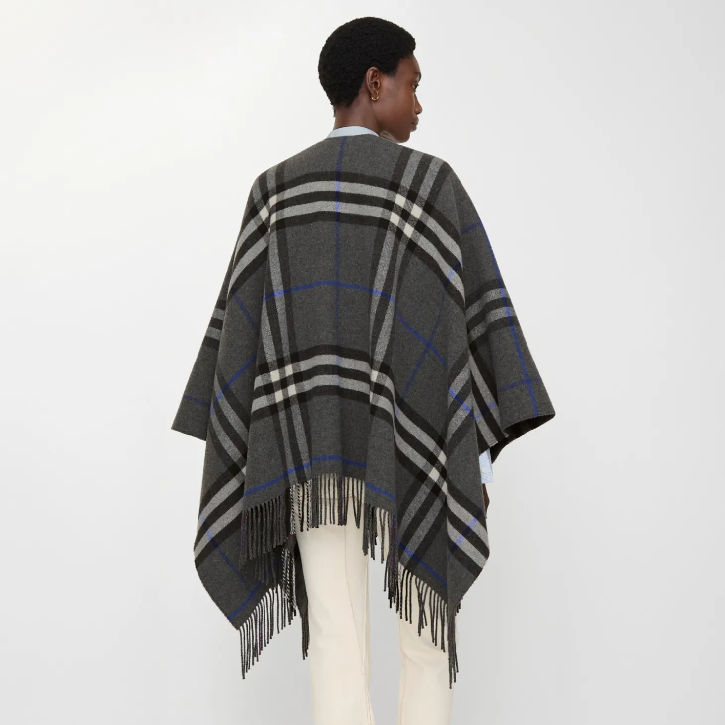 Contrast Check Cashmere Wool Cape