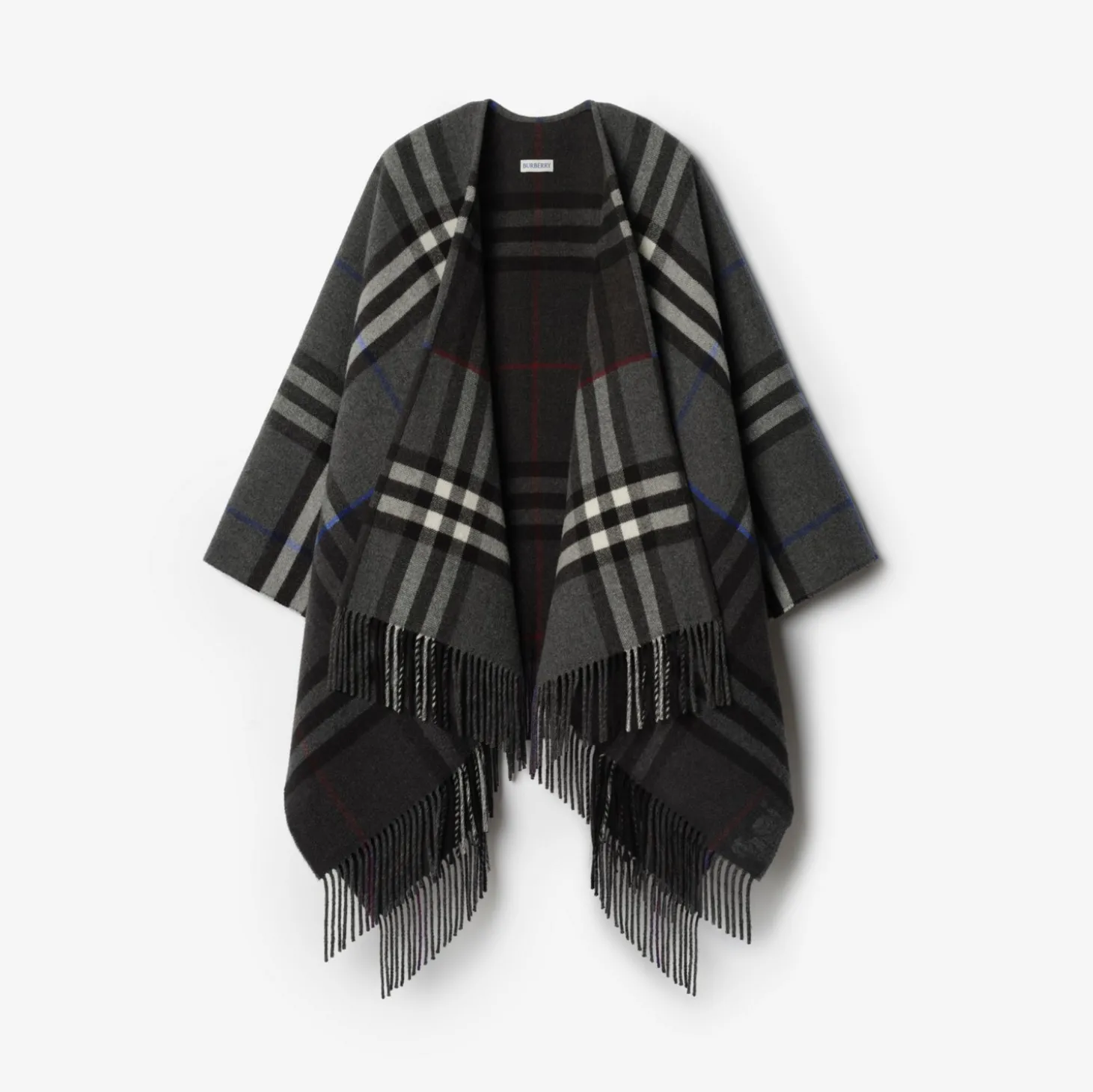 Contrast Check Cashmere Wool Cape