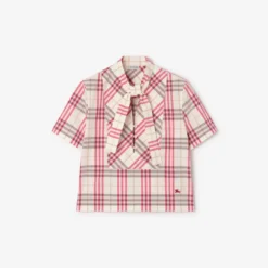 Cropped Check Cotton Scarf Blouse