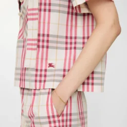 Cropped Check Cotton Scarf Blouse