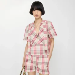 Cropped Check Cotton Scarf Blouse