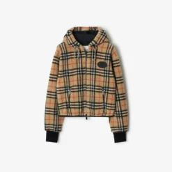 Cropped Check Fleece Hooded Jacket