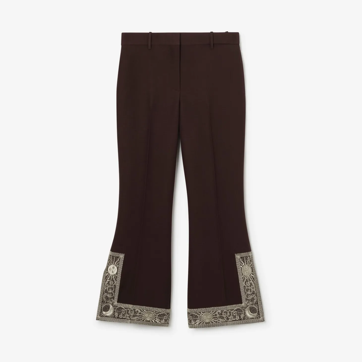Cropped Embroidered Wool Silk Flared Trousers