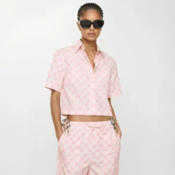 Cropped Knight Checkerboard Cotton Shirt