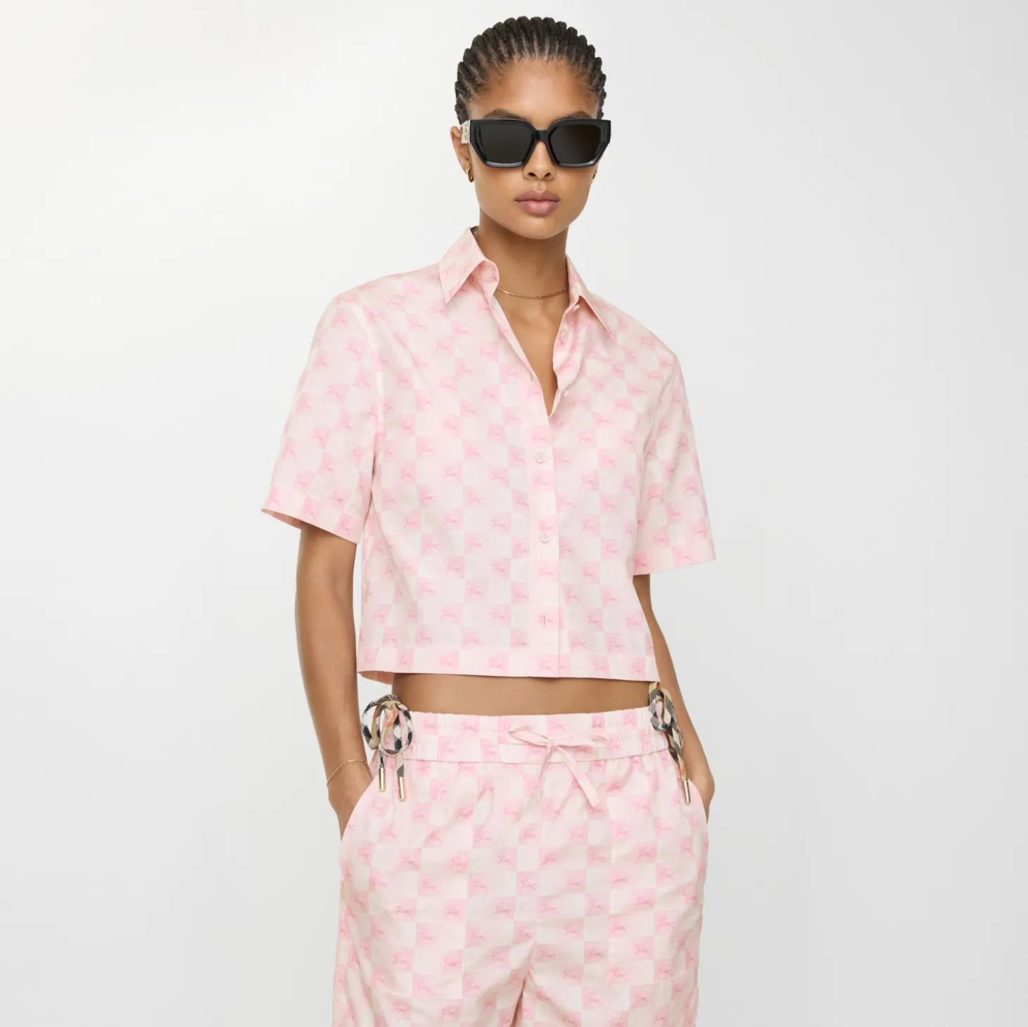 Cropped Knight Checkerboard Cotton Shirt