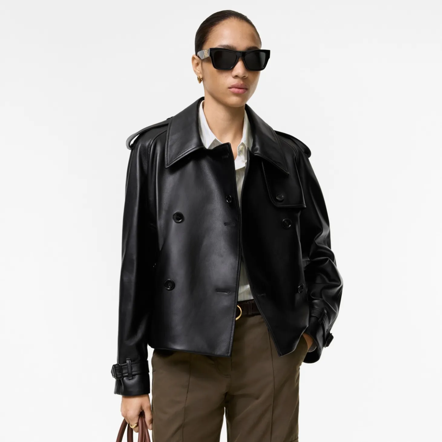 Cropped Leather Mayfair Trench Jacket