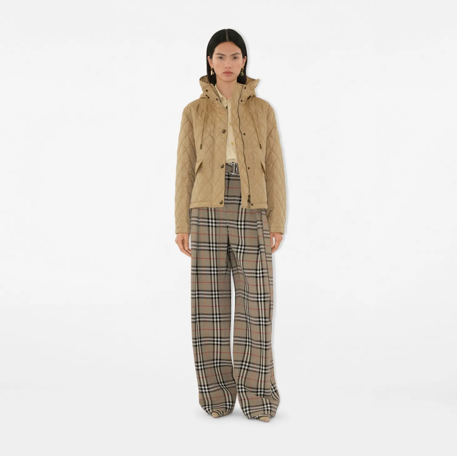 Cropped Quilted Nylon Hooded Jacket