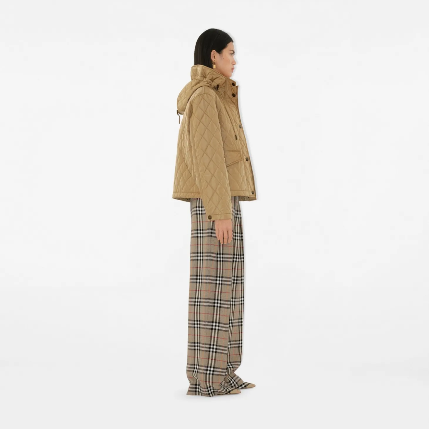 Cropped Quilted Nylon Hooded Jacket
