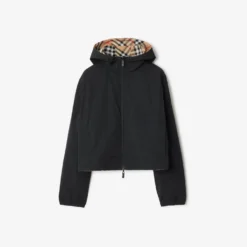 Cropped Reversible Check Hooded Jacket
