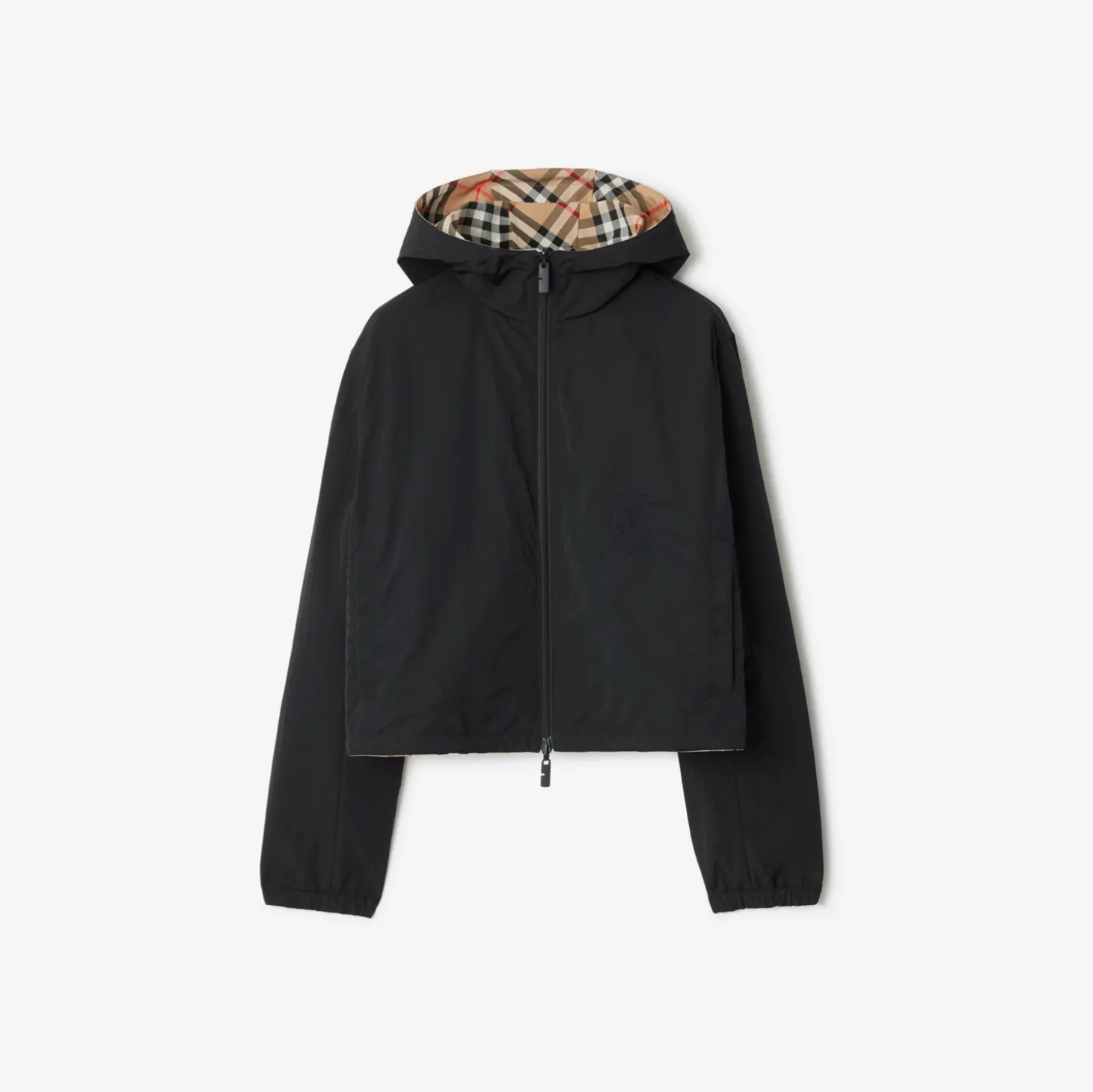 Cropped Reversible Check Hooded Jacket