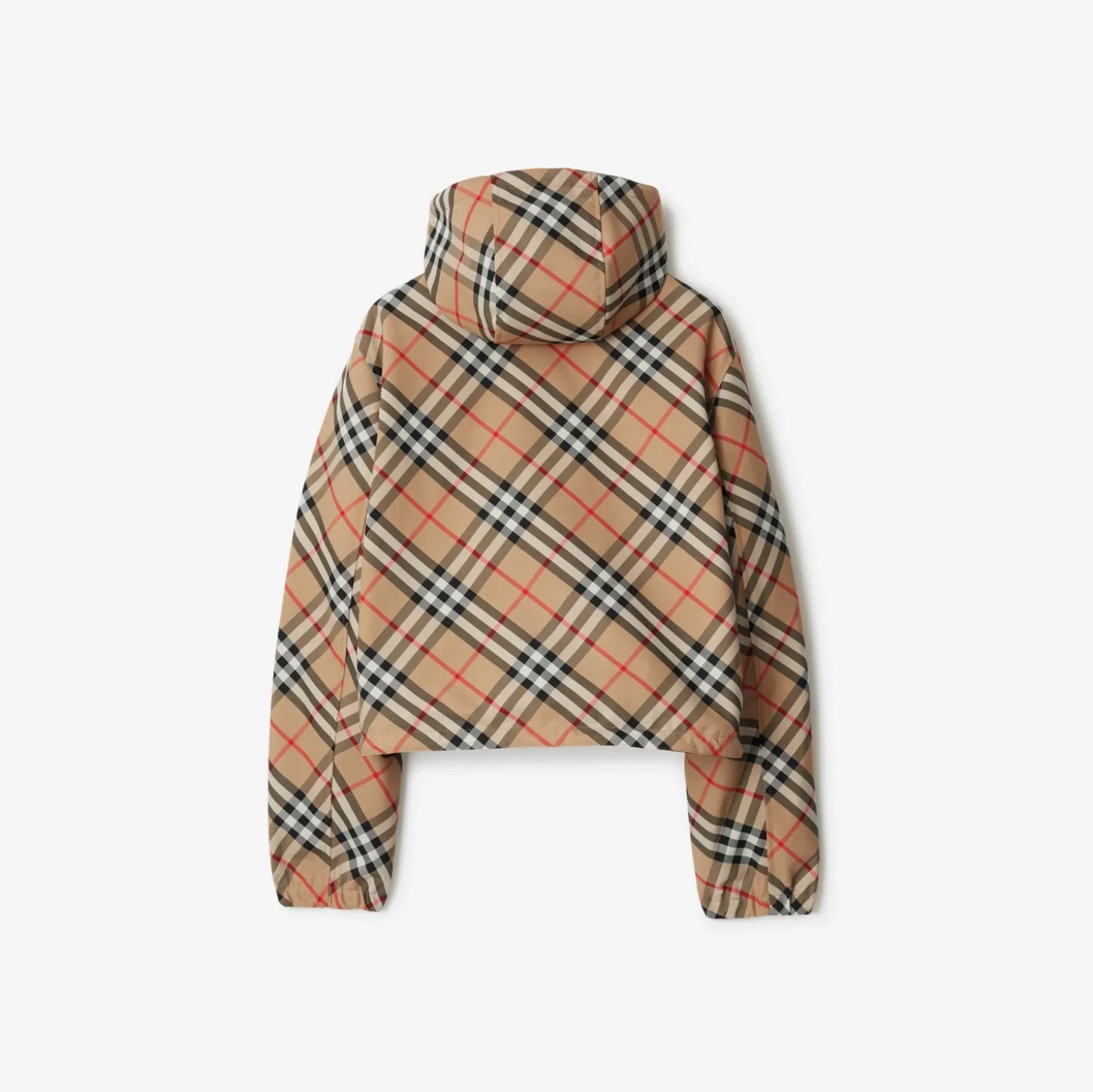 Cropped Reversible Check Hooded Jacket