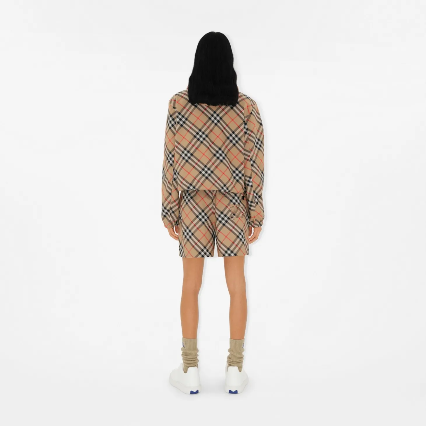 Cropped Reversible Check Hooded Jacket