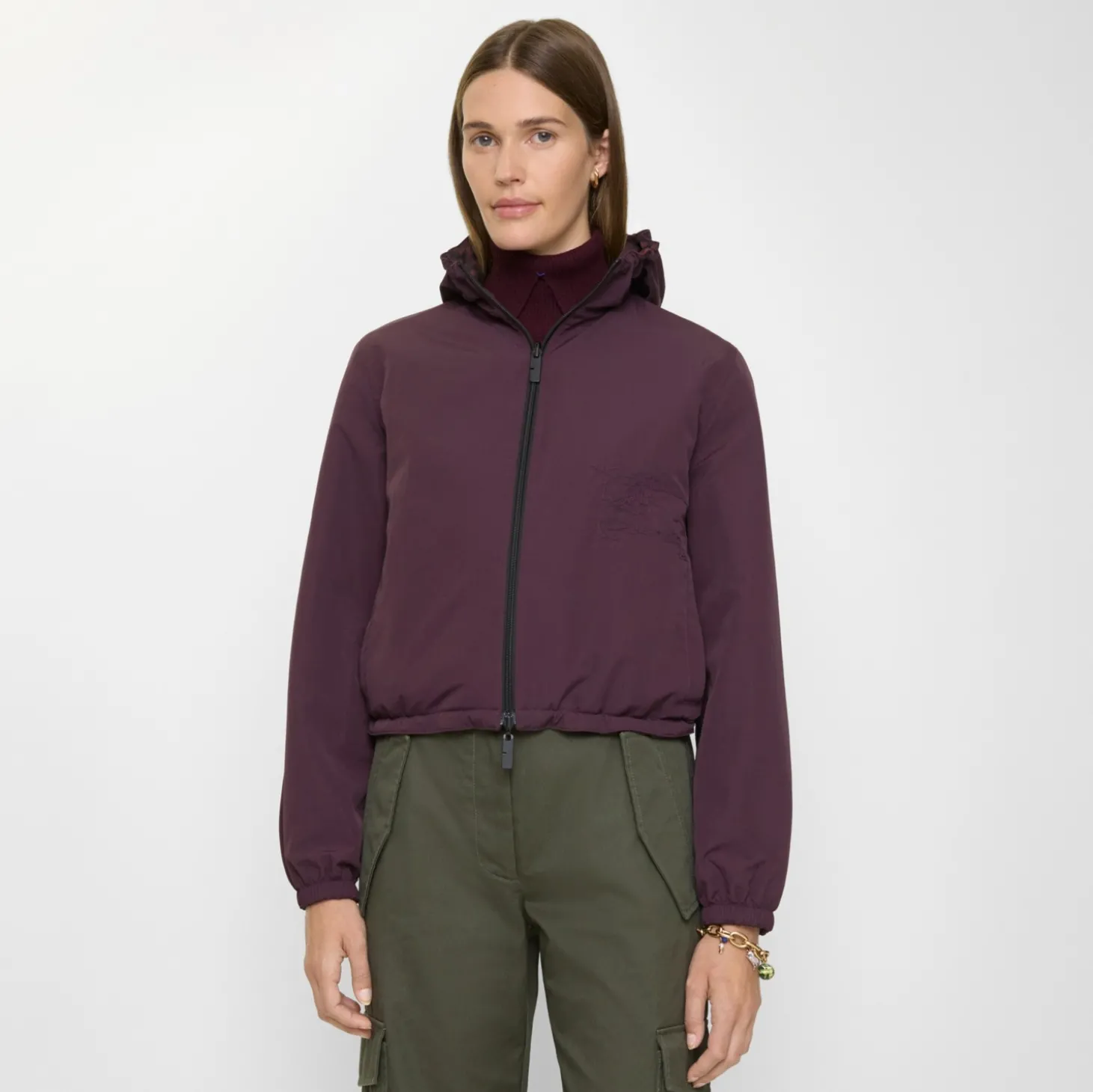Cropped Reversible Check Hooded Jacket