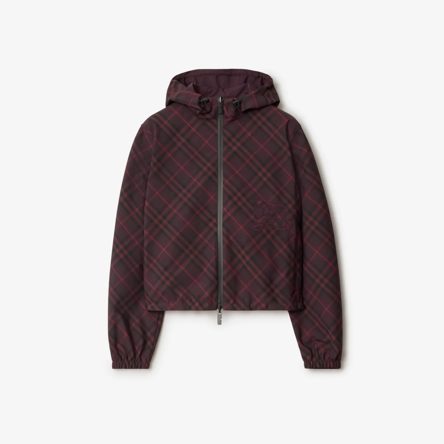Cropped Reversible Check Hooded Jacket