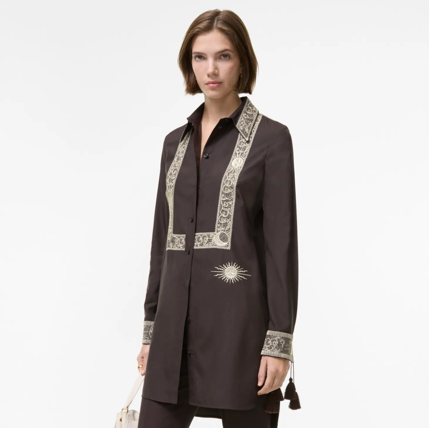 Embroidered Silk Shirt Dress