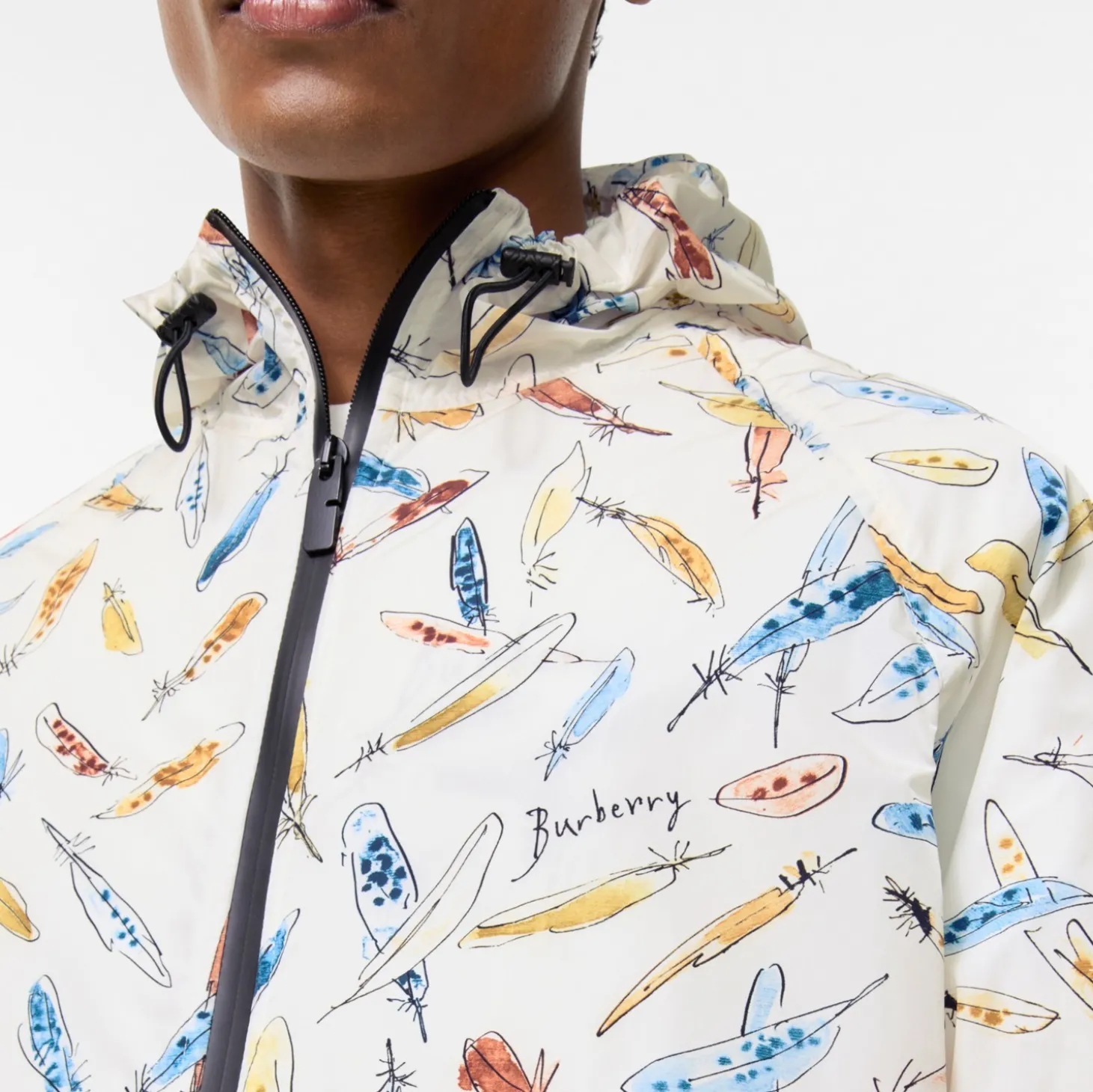 Feather Print Nylon Clapton Hooded Jacket