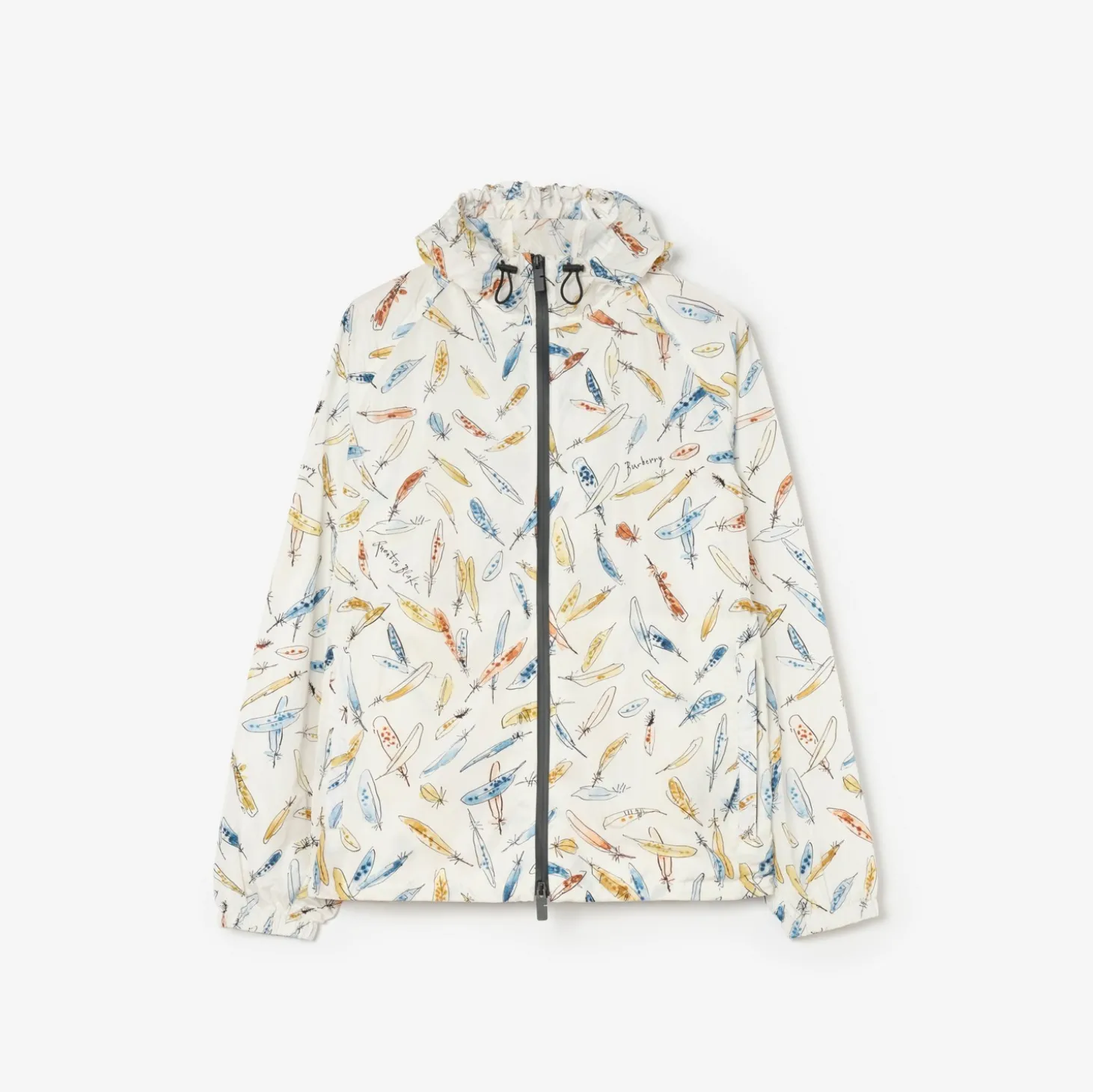 Feather Print Nylon Clapton Hooded Jacket