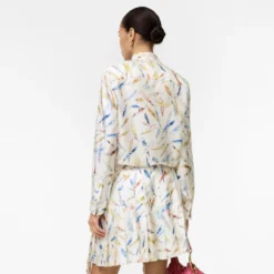Feather Print Silk Scarf Blouse
