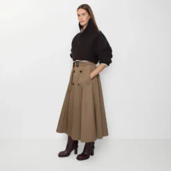 Gabardine Trench Midi Skirt