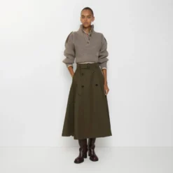 Gabardine Trench Midi Skirt