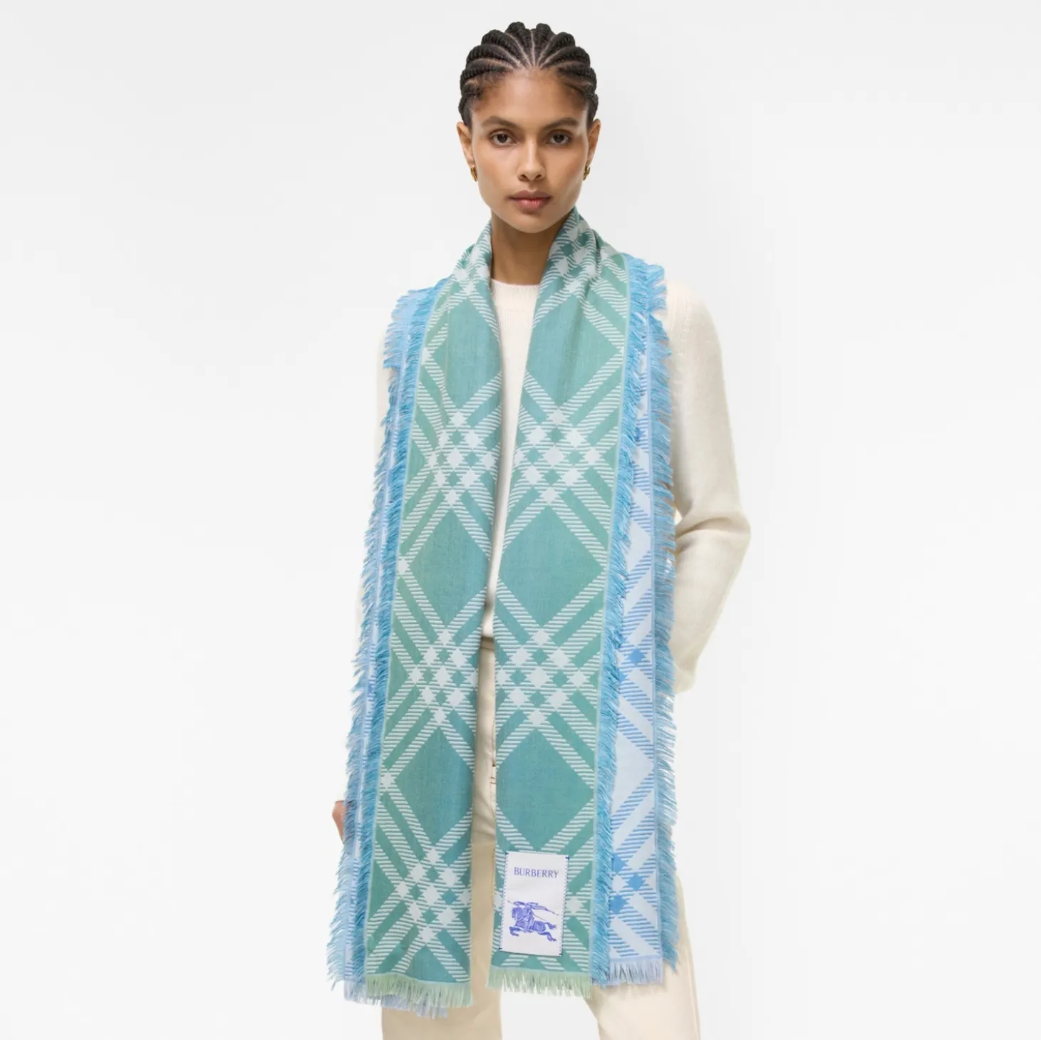 Gradient Check Wool Silk Scarf