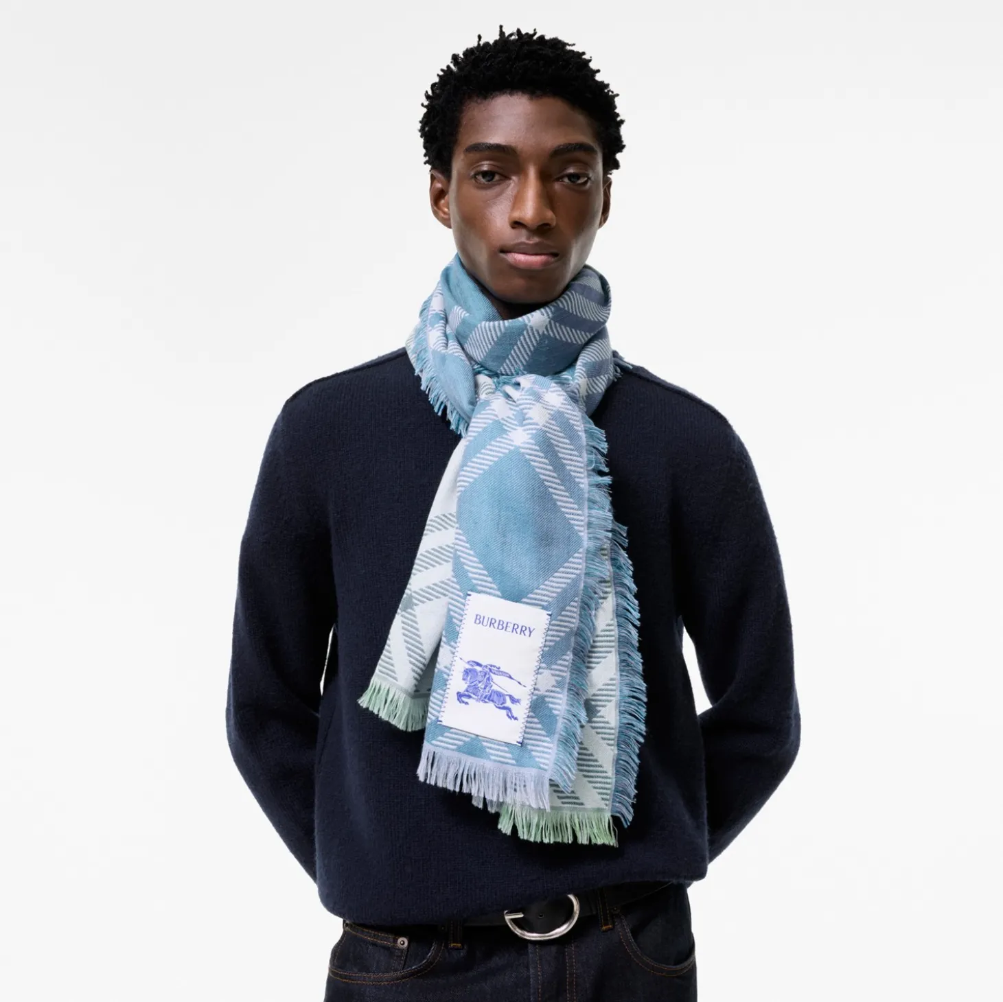 Gradient Check Wool Silk Scarf