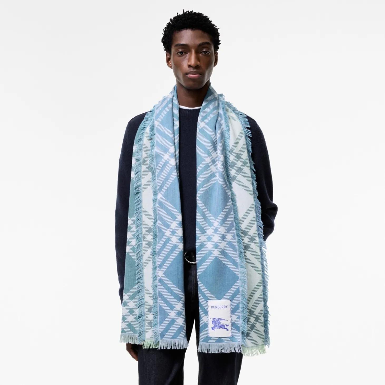 Gradient Check Wool Silk Scarf