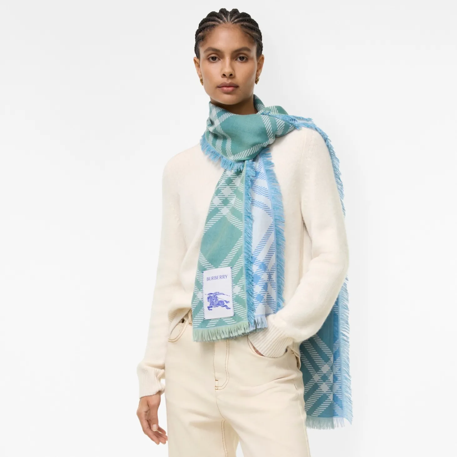 Gradient Check Wool Silk Scarf