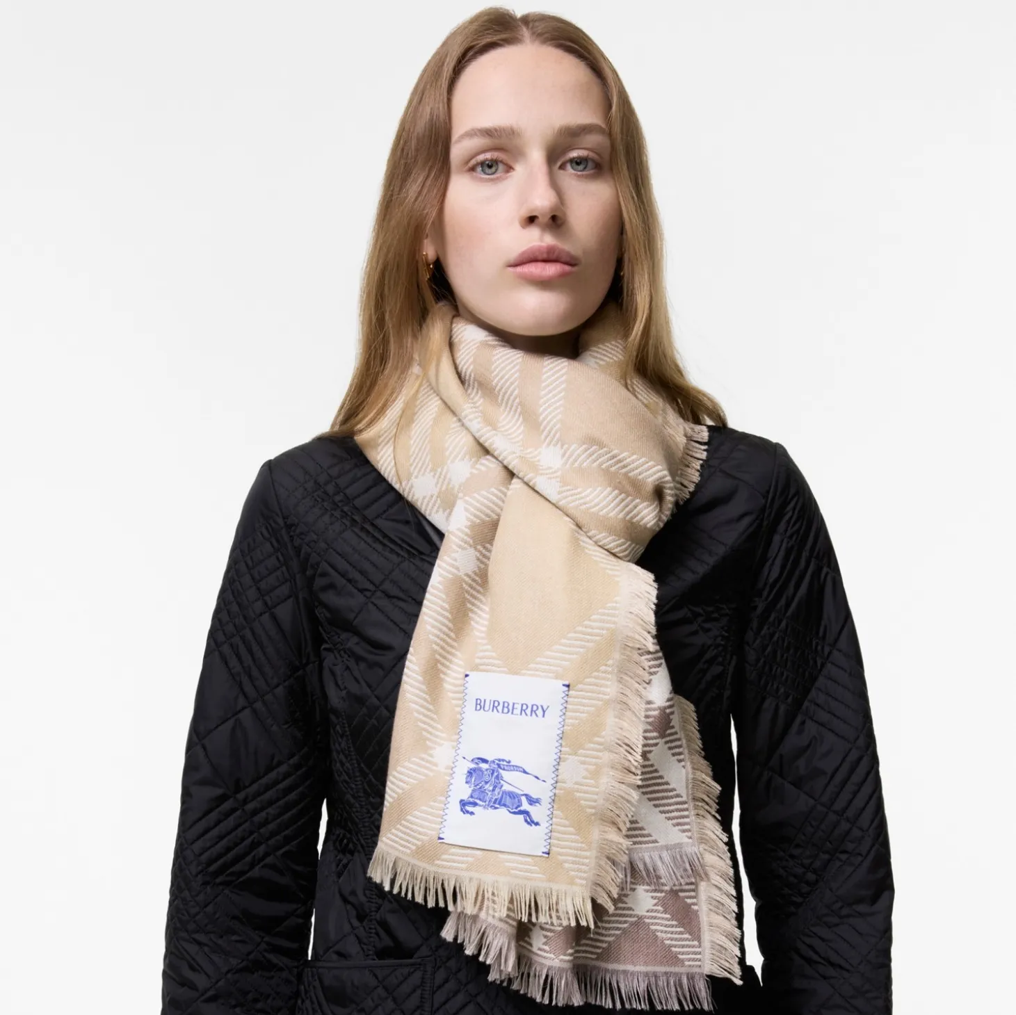 Gradient Check Wool Silk Scarf