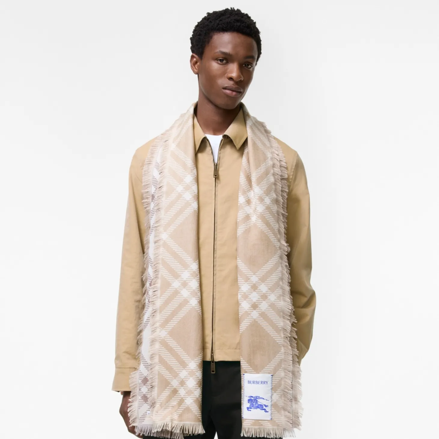 Gradient Check Wool Silk Scarf