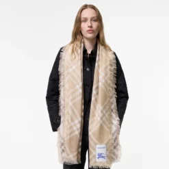 Gradient Check Wool Silk Scarf