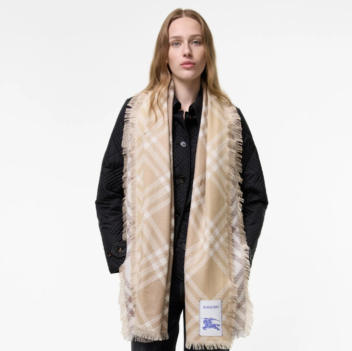 Gradient Check Wool Silk Scarf