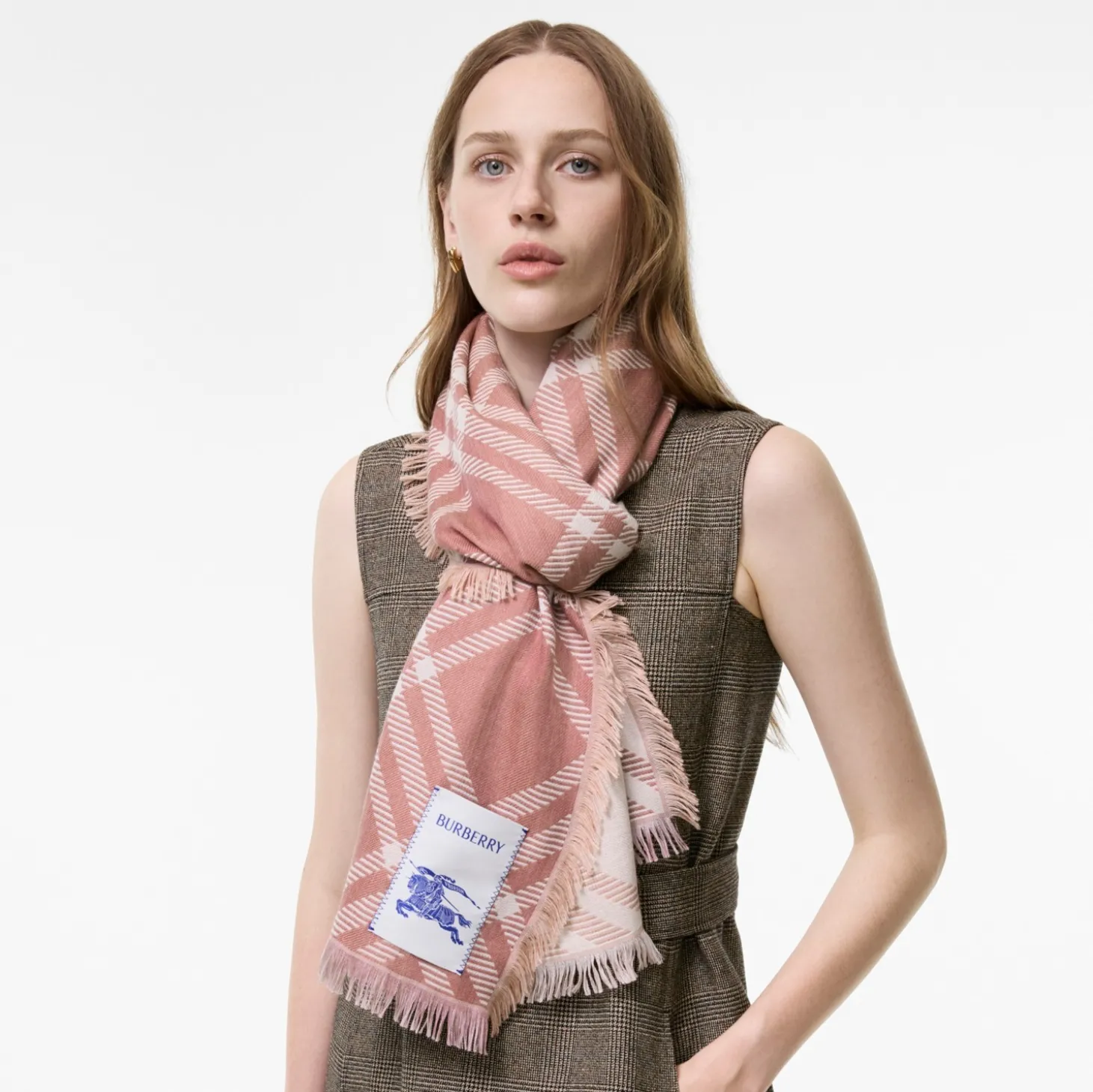 Gradient Check Wool Silk Scarf