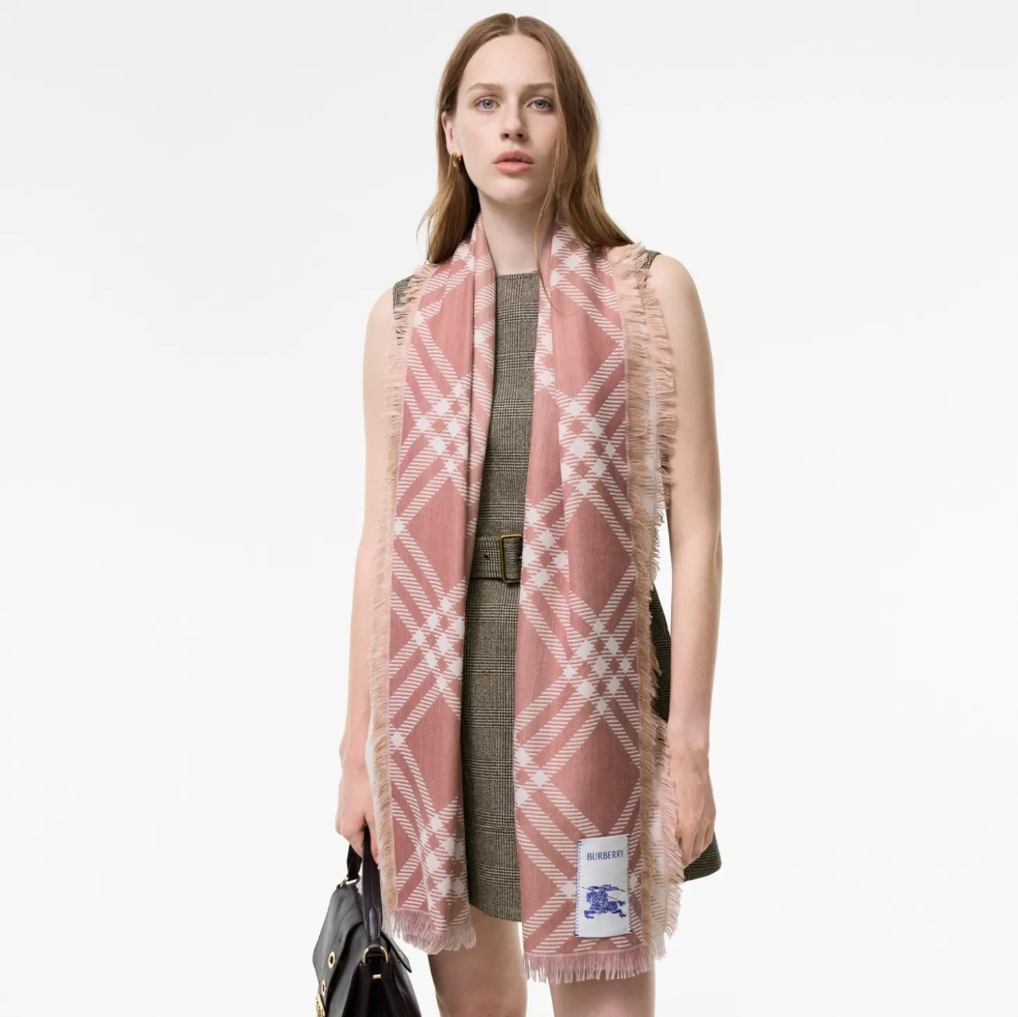 Gradient Check Wool Silk Scarf