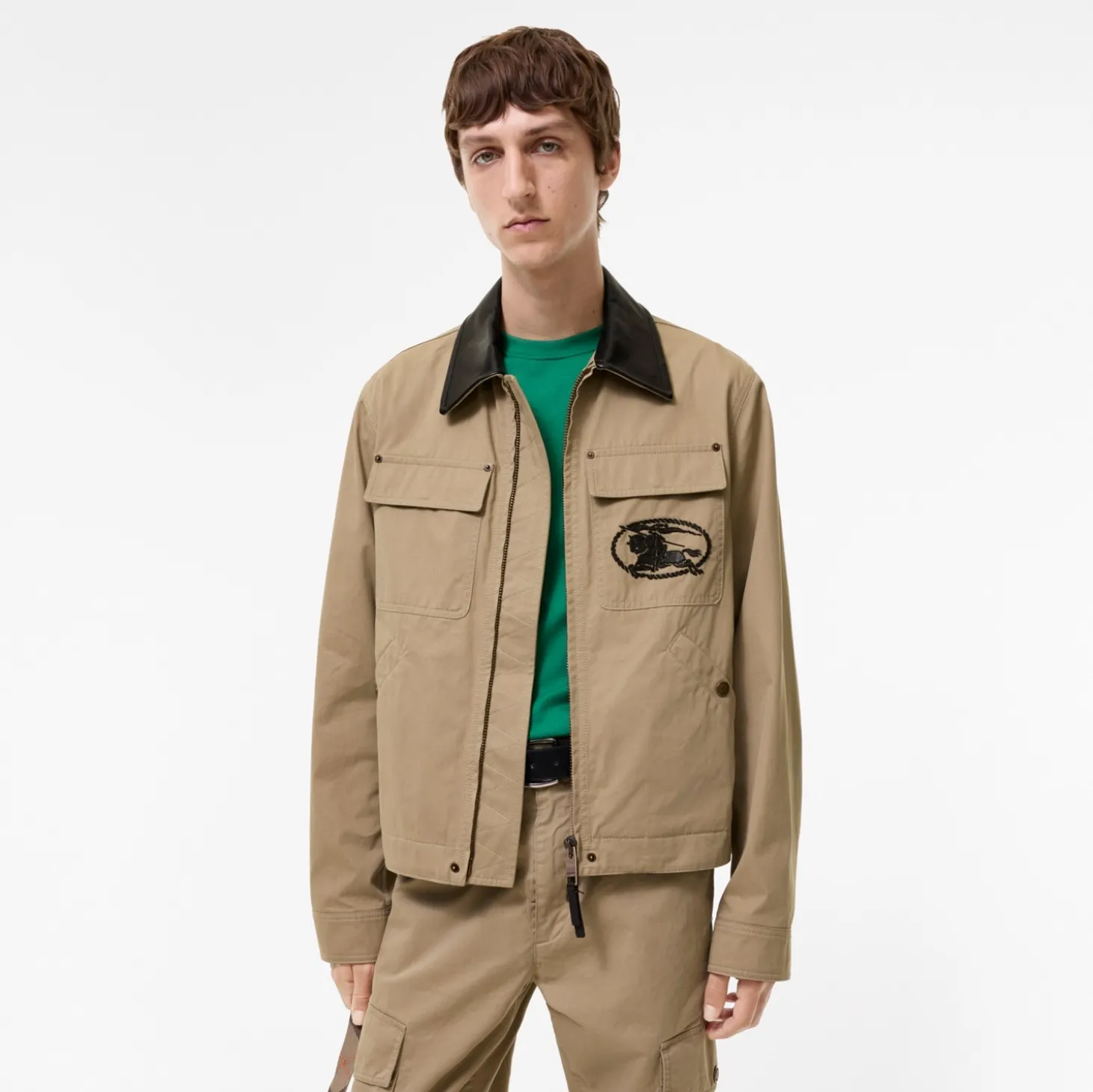 Leather Collar Cotton Workwear Jacket