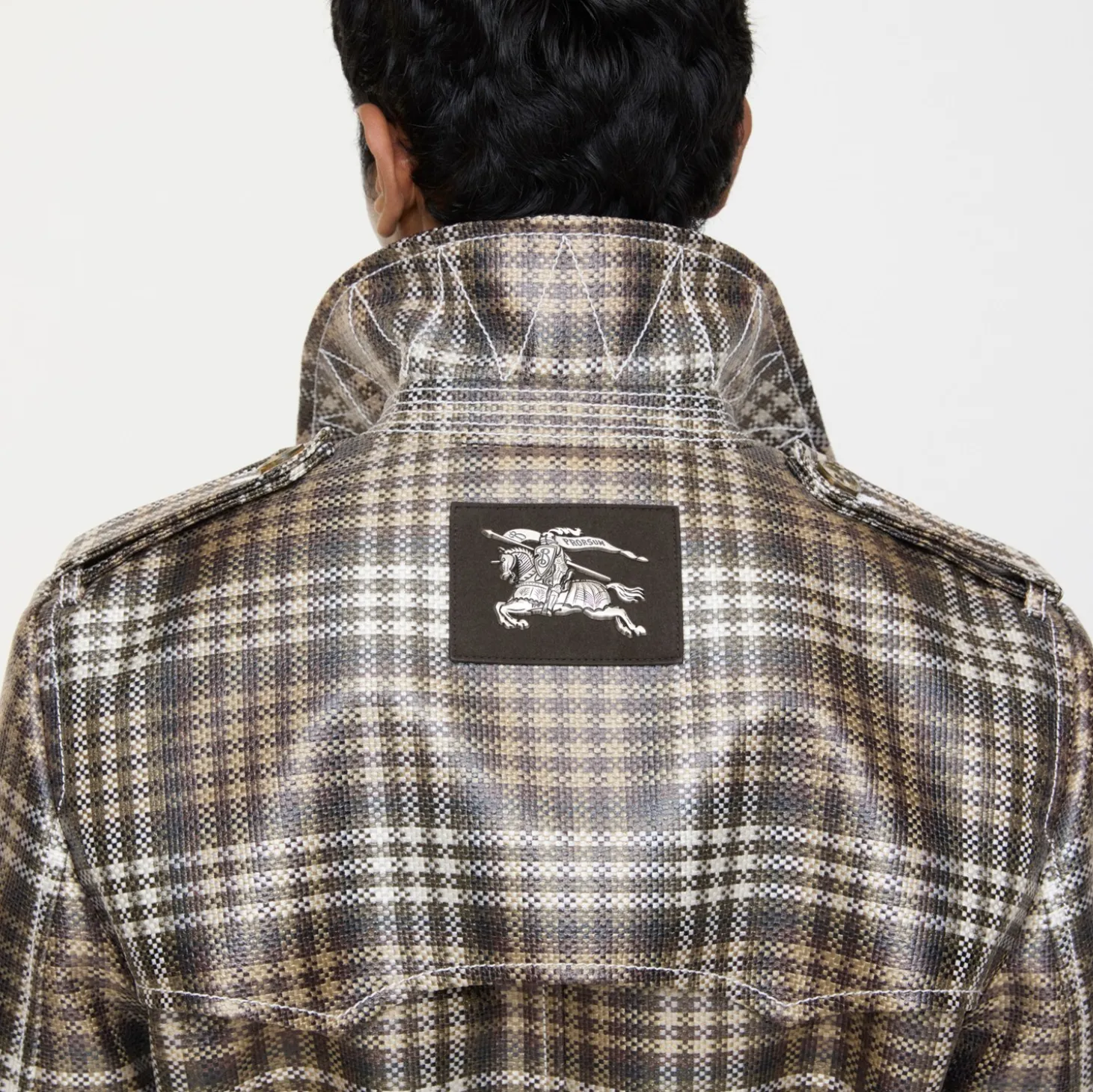 Long Check Coated Raffia-effect Foxfield Trench Coat