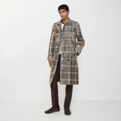Long Check Coated Raffia-effect Foxfield Trench Coat