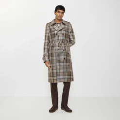 Long Check Coated Raffia-effect Foxfield Trench Coat