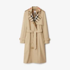 Long Check Collar Gabardine Trench Coat