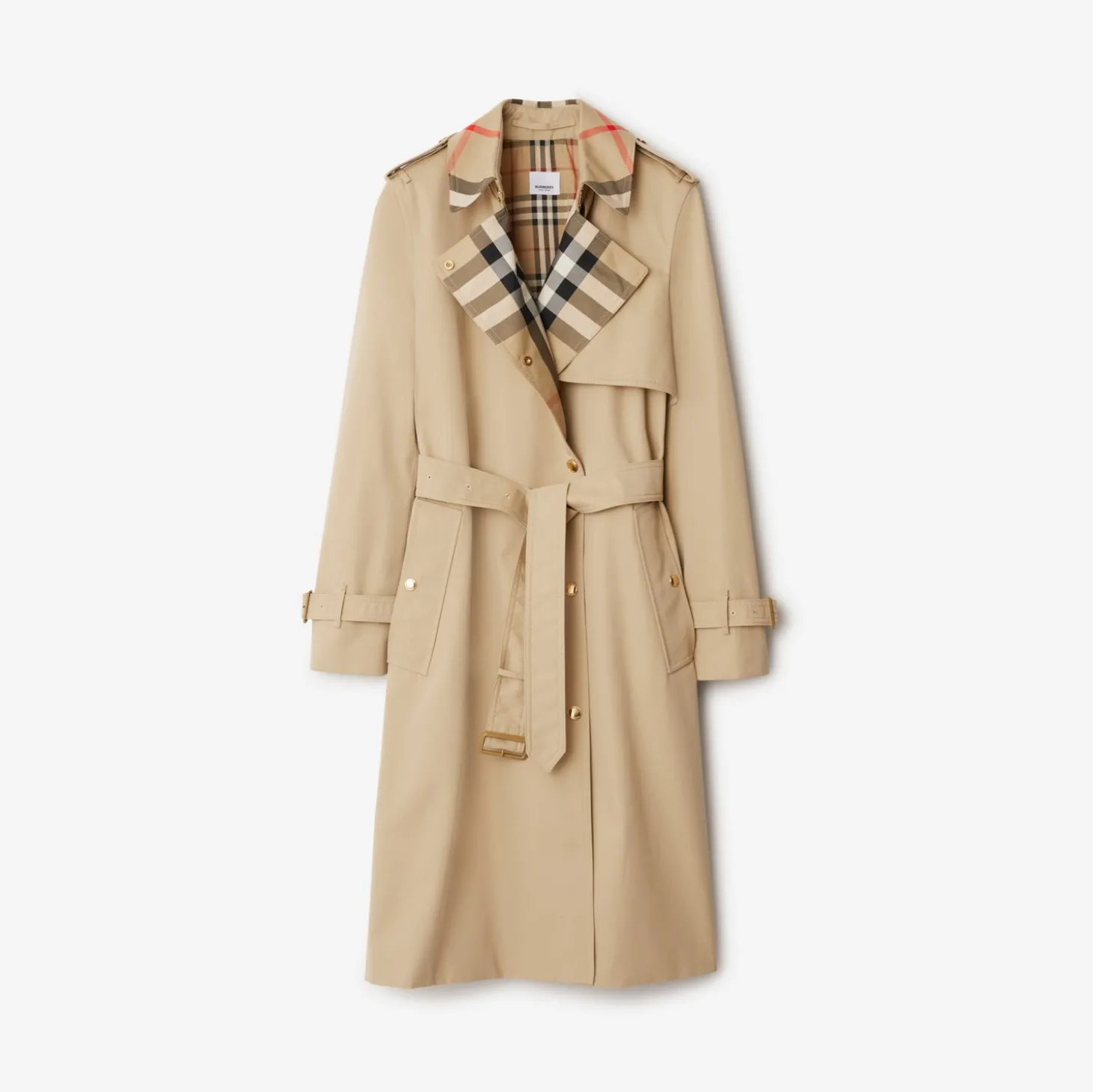 Long Check Collar Gabardine Trench Coat